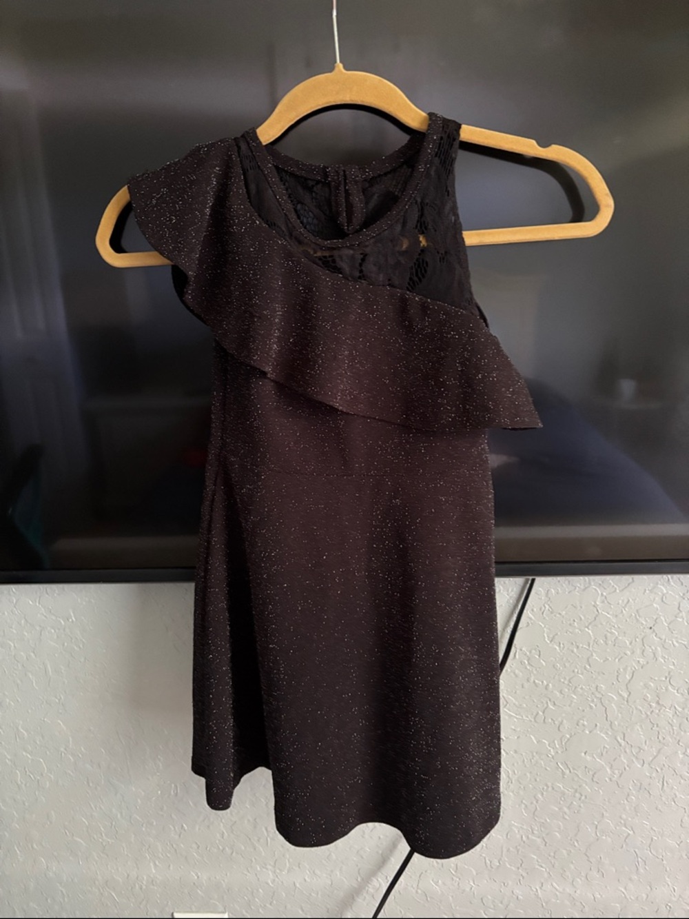 Girls Black Sparkle One-Shoulder Formal Dress